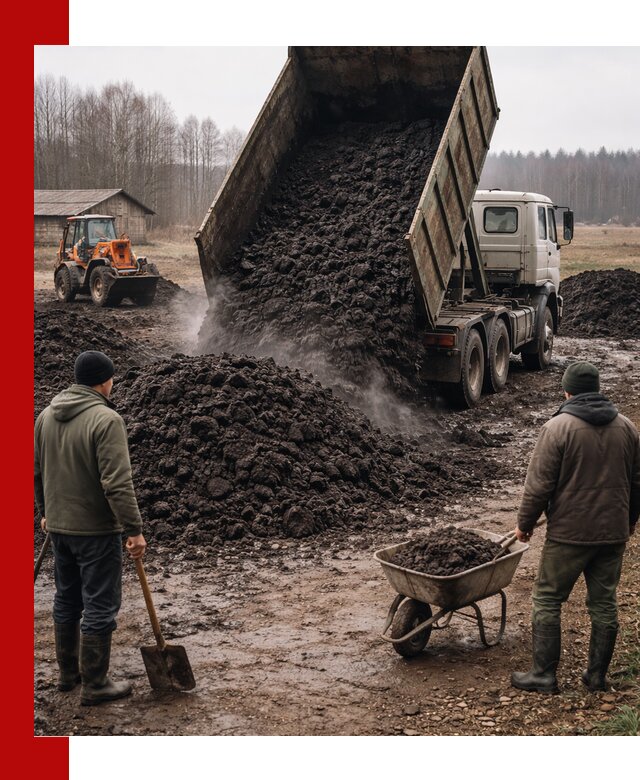 Доставка низинного торфа с разгрузкой и доставкой в Биробиджане