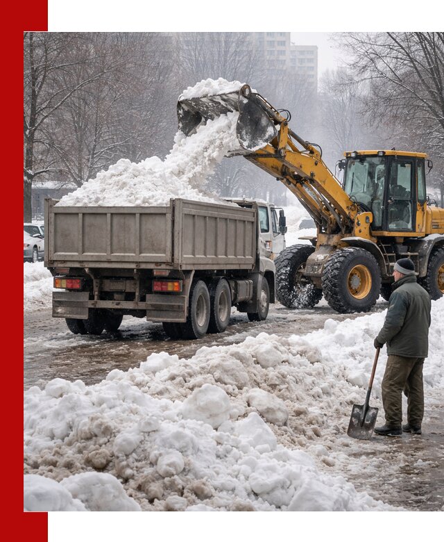 Вывоз снега грузовой техникой в Биробиджане оперативно и чисто