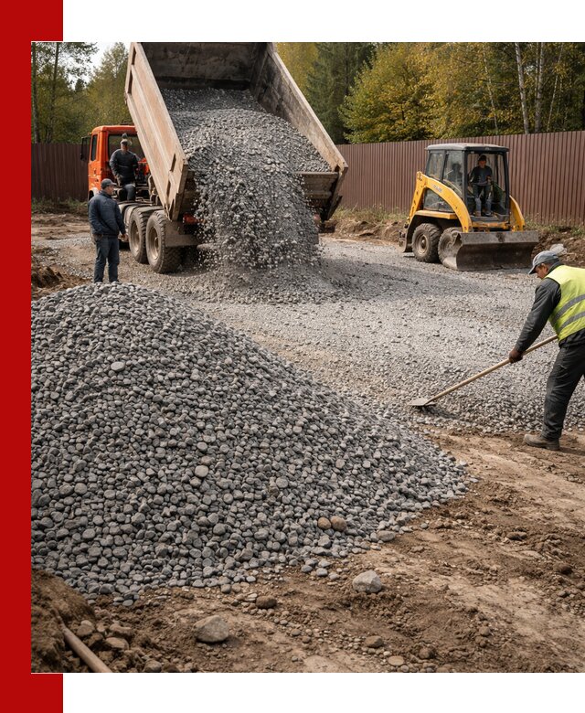 Отсыпка участка щебнем с доставкой и уплотнением в Биробиджане