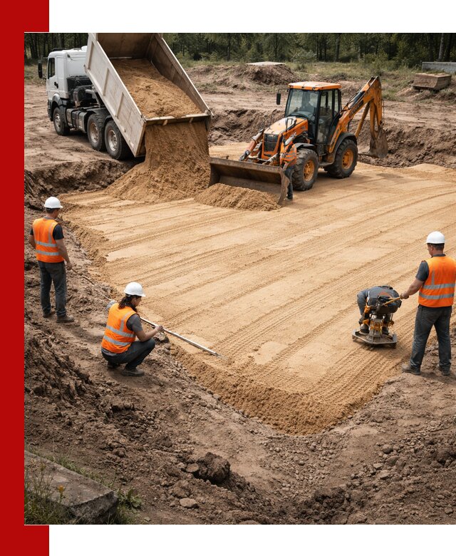 Устройство песчаной подушки для фундаментов и дорог в Биробиджане